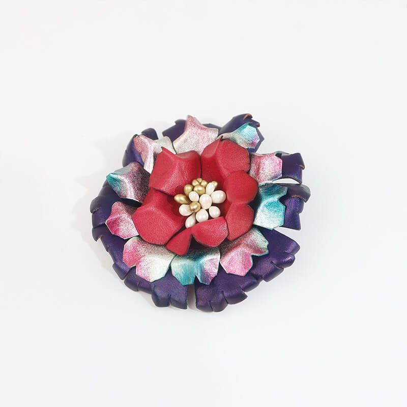 Colorful Cowhide Leather Flower Brooch - Babylon LeatherBabylon LeatherMJY05-Multicolor