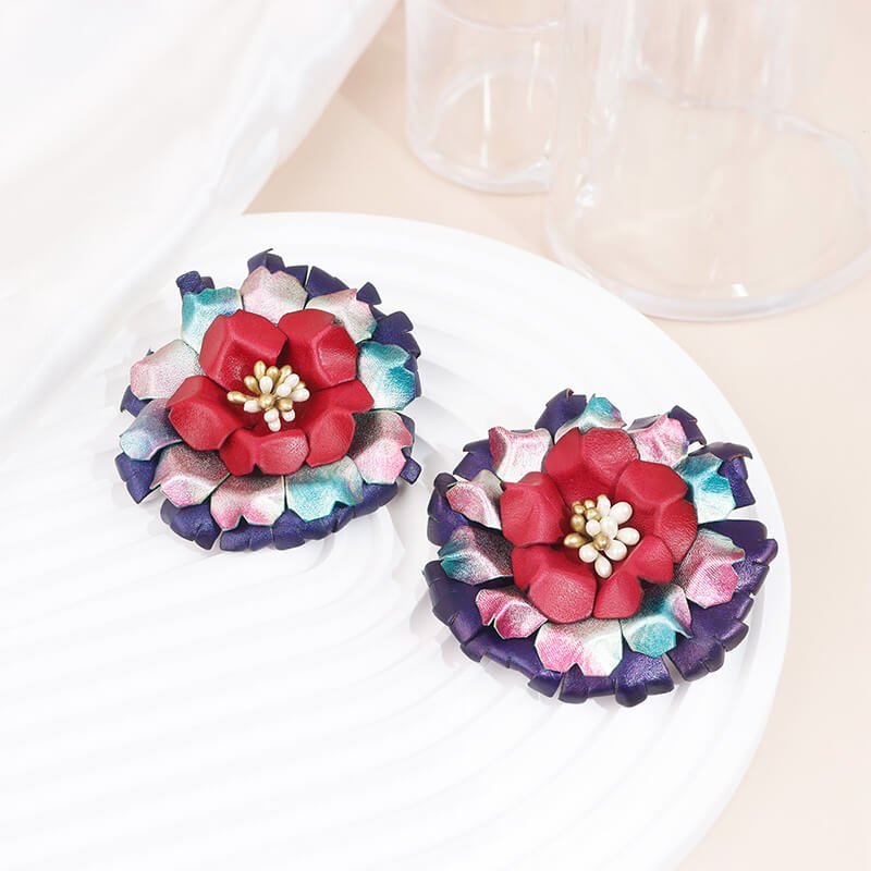 Colorful Cowhide Leather Flower Brooch - Babylon LeatherBabylon LeatherMJY05-Multicolor