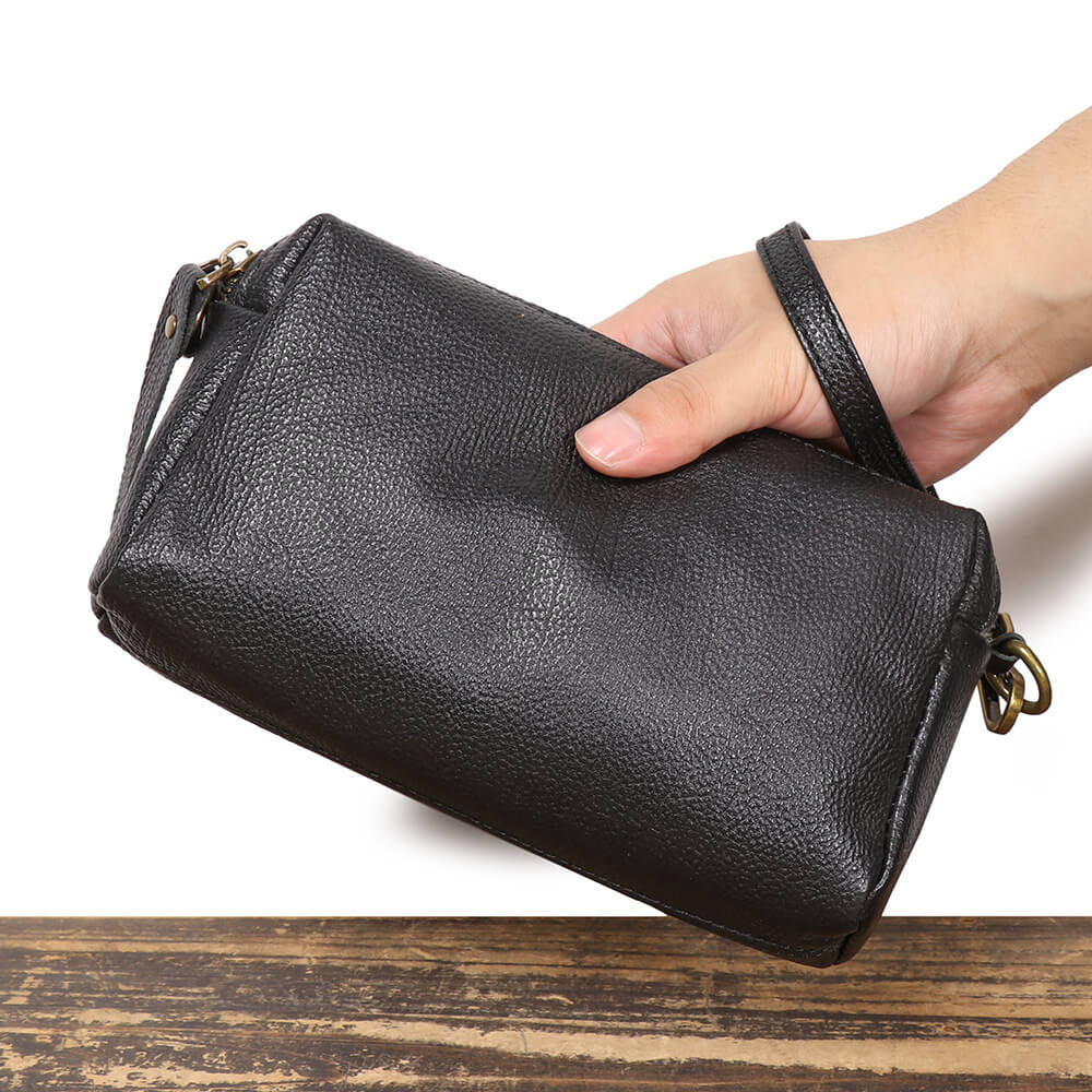 Compact Minimal Top - Grain Leather Wristlet Clutch – Babylon Leather - Babylon LeatherBabylon LeatherLJ149-Coffee