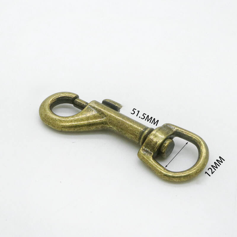 Compact Swivel Snap Hook - Babylon Leather - Babylon LeatherBabylon LeatherJY08-Antique Brass-12mm D-End Hook