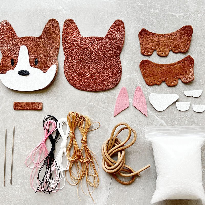 Corgi Dog Leather Bag Charm DIY Kit – Babylon Leather - Babylon LeatherBabylon LeatherSG38-Brown