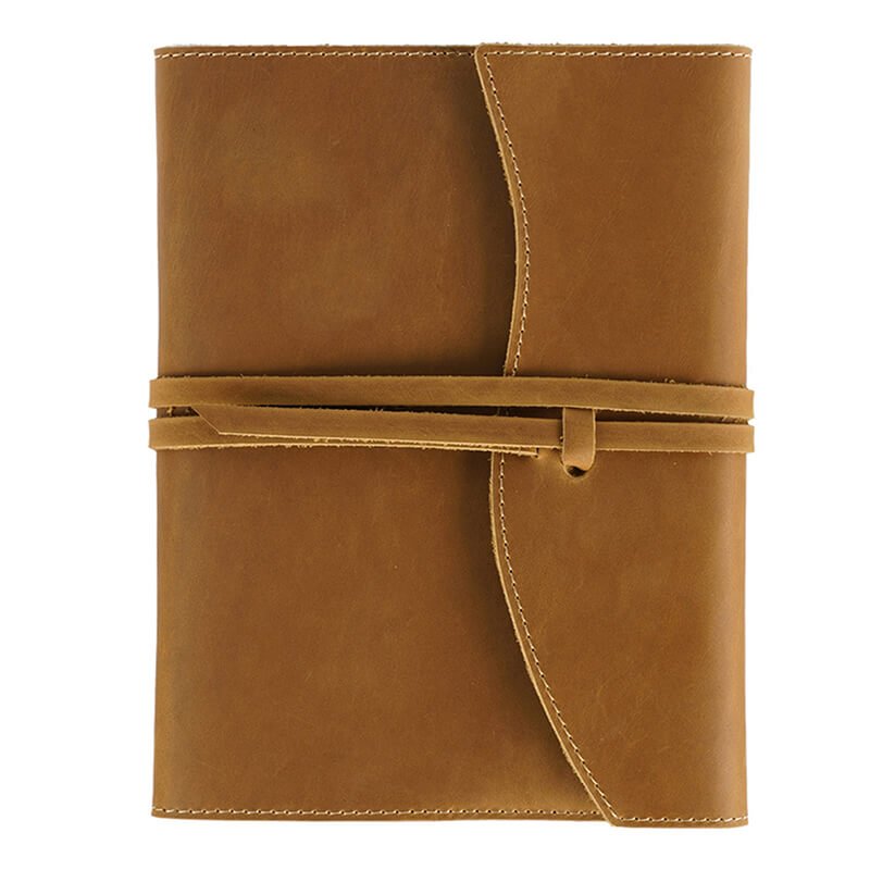 Crazy Horse Leather Notebook Cover with Elastic Strap A5 and A6 – Babylon Leather - Babylon LeatherBabylon LeatherJX01-Brown-A5