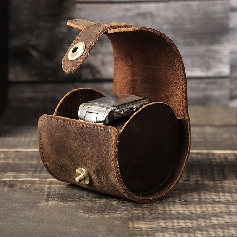 Crazy Horse Leather Single Watch Travel Case – Babylon Leather - Babylon LeatherBabylon LeatherSD01-Coffee