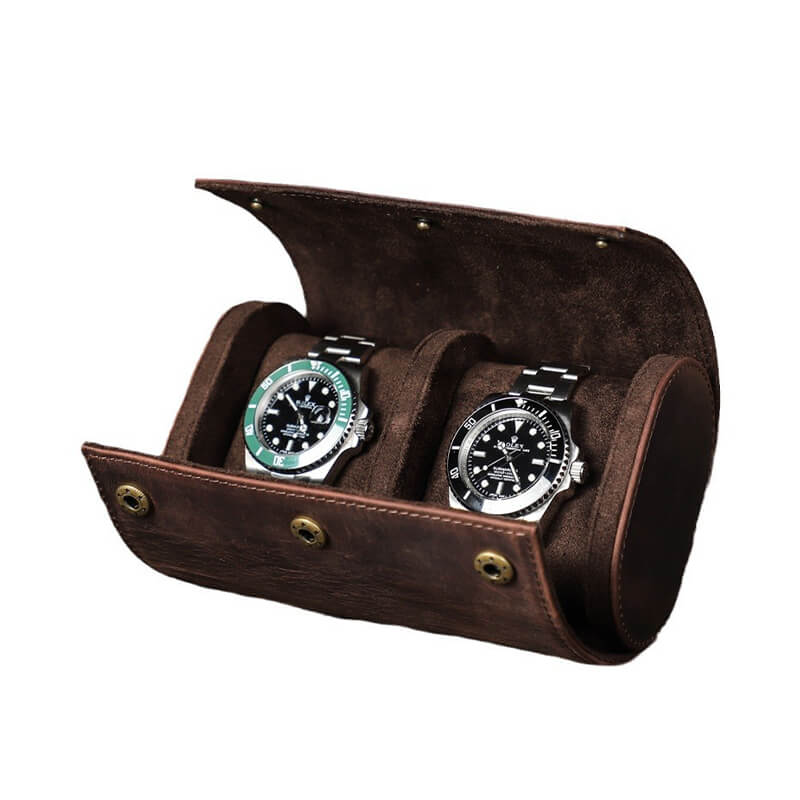 Crazy Horse Leather Watch Travel Case 2 Slots – Babylon Leather - Babylon LeatherBabylon LeatherSD04-Coffee