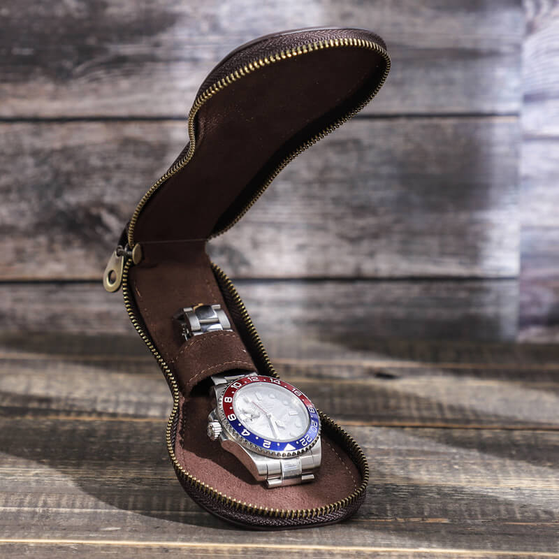 Crazy Horse Leather Zippered Single Watch Case – Babylon Leather - Babylon LeatherBabylon LeatherSD09-Coffee