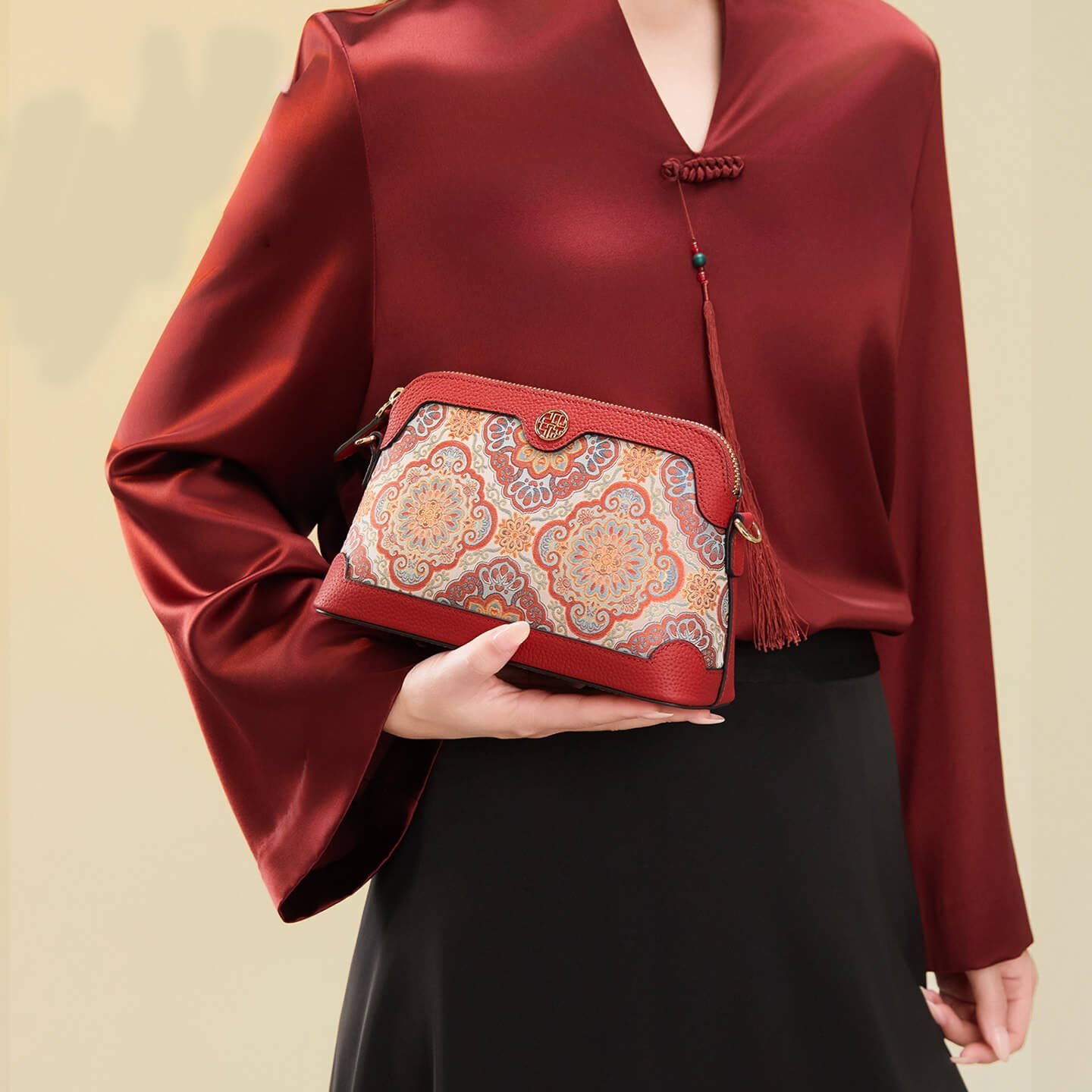 Curious Bloom Leather and Silk Shoulder Crossbody Bag – Babylon Leather - Babylon LeatherBabylon LeatherTX218-Red