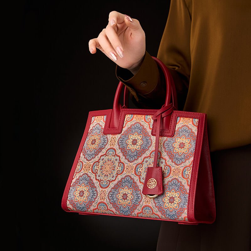 Curious Bloom Leather & Silk Handbag – Babylon Leather - Babylon LeatherBabylon LeatherTX174-Red