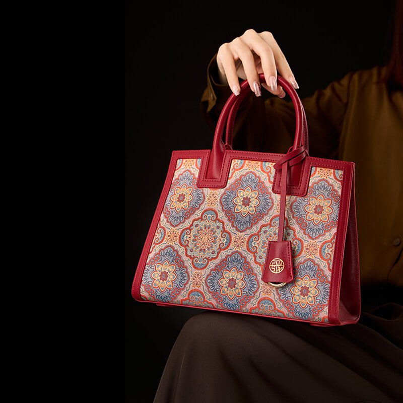 Curious Bloom Leather & Silk Handbag – Babylon Leather - Babylon LeatherBabylon LeatherTX174-Red