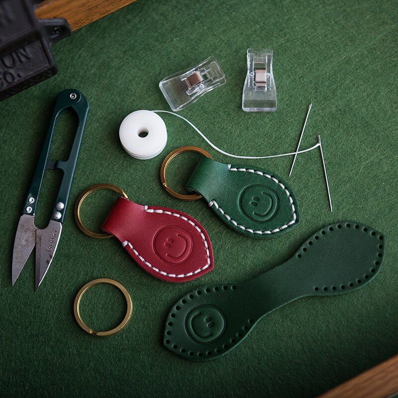 Custom Engraving Smiley Face Couple Keychain DIY Kit – Babylon Leather - Babylon LeatherBabylon LeatherLZ78-Red-Veg Tanned Leather