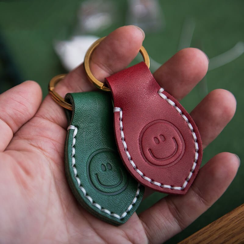 Custom Engraving Smiley Face Couple Keychain DIY Kit – Babylon Leather - Babylon LeatherBabylon LeatherLZ78-Red-Veg Tanned Leather