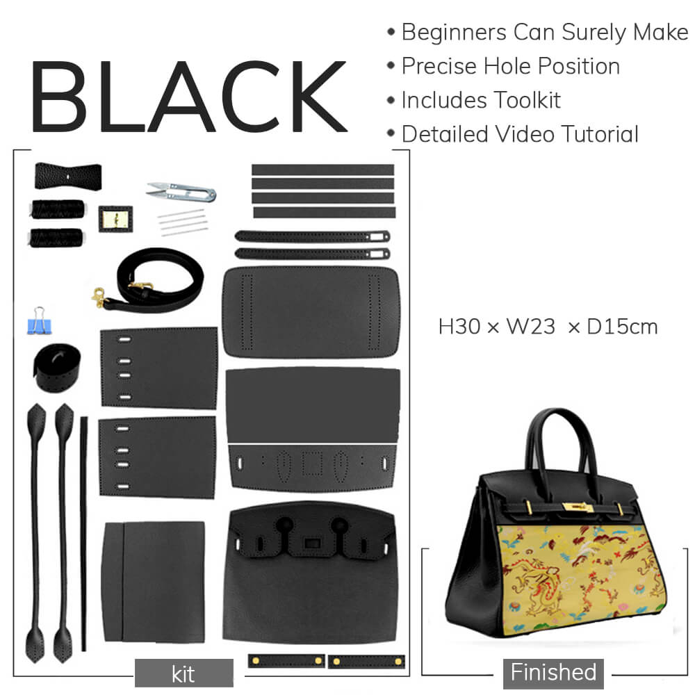 Customizable Panel Birkin - Style Leather Tote Bag DIY Kit – Babylon Leather - Babylon LeatherBabylon LeatherSYR63-Black-Heat-Activated Adhesive & Gold-Color-Matched & With Fabric