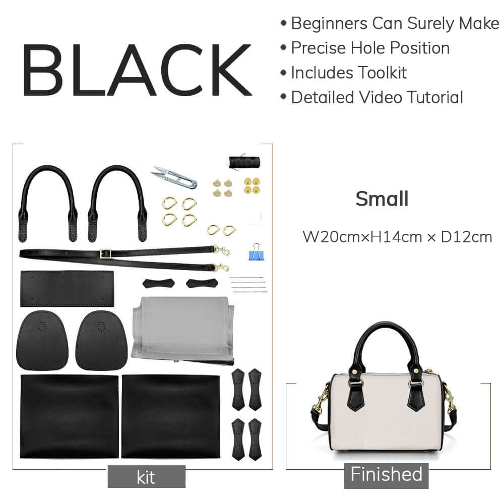 Customizable Panel Boston - Style Bag DIY Kit – Babylon Leather - Babylon LeatherBabylon LeatherSYR05-Black-Small & Self-Adhesive Glue-Color-Matched & With Fabric