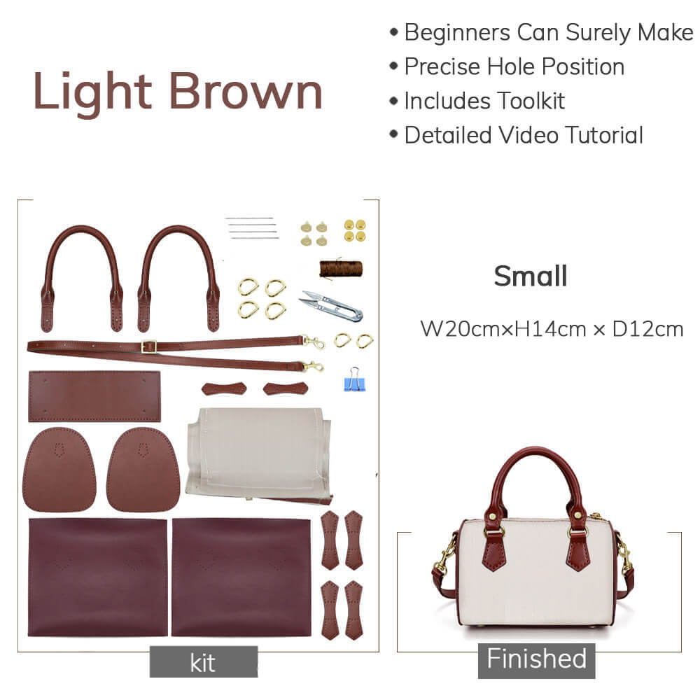 Customizable Panel Boston - Style Bag DIY Kit – Babylon Leather - Babylon LeatherBabylon LeatherSYR05-Light Brown-Small & Self-Adhesive Glue-Color-Matched & With Fabric