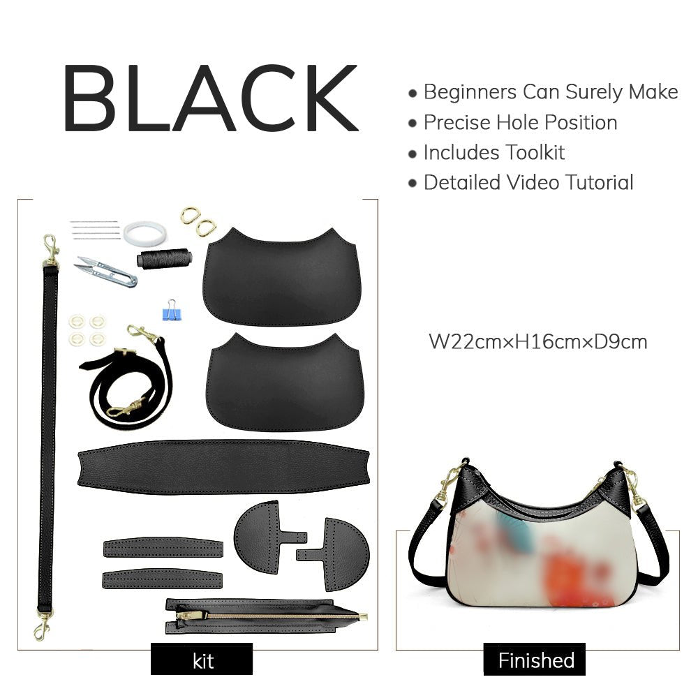 Customizable Panel Hobo Bag DIY Leather Gift Kit – Babylon Leather - Babylon LeatherBabylon LeatherSYR36 - Black - Heat - Activated Adhesive - Color - Matched & With Fabric
