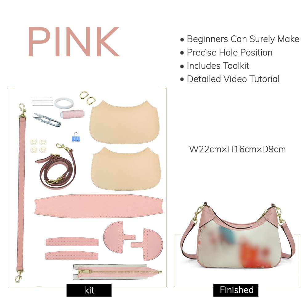 Customizable Panel Hobo Bag DIY Leather Gift Kit – Babylon Leather - Babylon LeatherBabylon LeatherSYR36 - Pink - Heat - Activated Adhesive - Color - Matched & With Fabric