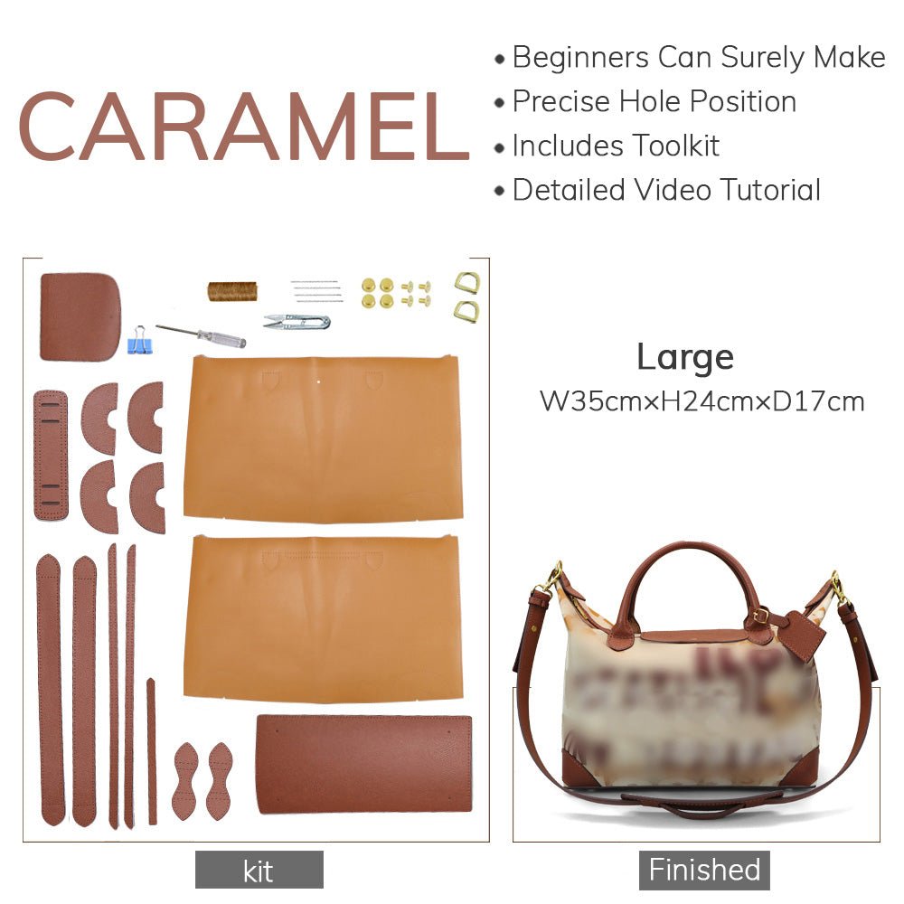 Customizable Panel Le Pliage Travel Bag DIY Kit ¨C Babylon Leather - Babylon LeatherBabylon LeatherSYR29 - Caramel - Heat - Activated Adhesive - Large & Color - Matched