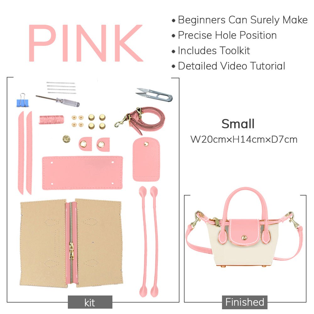 Customizable Panel Le Pliage Travel Bag DIY Kit ¨C Babylon Leather - Babylon LeatherBabylon LeatherSYR29 - Pink - Small - Self - Adhesive Glue & Color - Matched