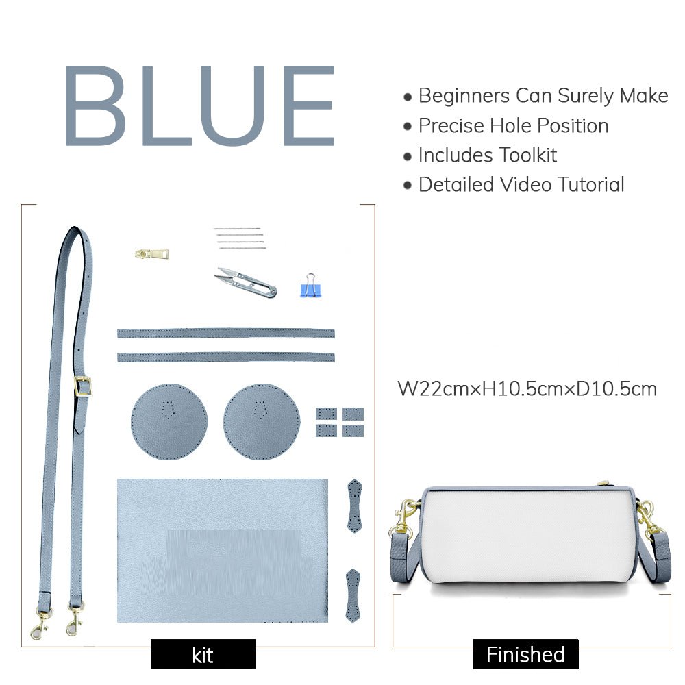 Customizable Panel Leather Barrel Bag Making Kit – Babylon Leather - Babylon LeatherBabylon LeatherSYR33 - Blue - Self - Adhesive Glue - Color - Matched & With Fabric