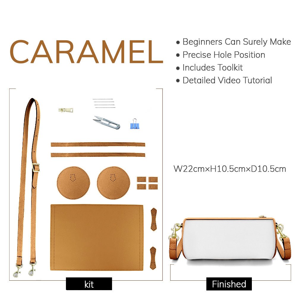 Customizable Panel Leather Barrel Bag Making Kit – Babylon Leather - Babylon LeatherBabylon LeatherSYR33 - Caramel - Self - Adhesive Glue - Color - Matched & With Fabric