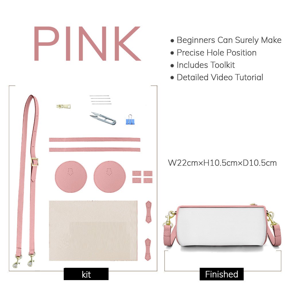 Customizable Panel Leather Barrel Bag Making Kit – Babylon Leather - Babylon LeatherBabylon LeatherSYR33 - Pink - Self - Adhesive Glue - Color - Matched & With Fabric