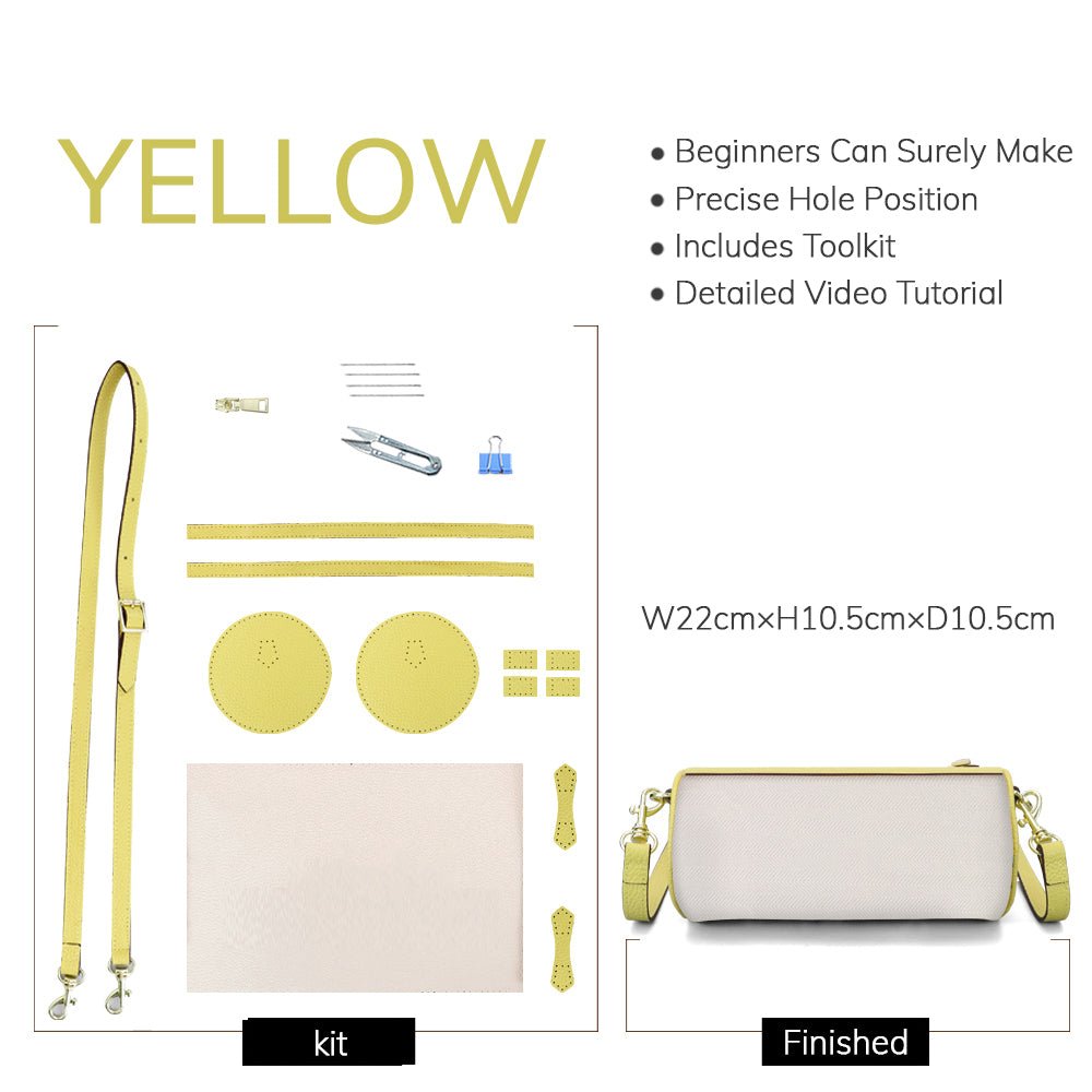 Customizable Panel Leather Barrel Bag Making Kit – Babylon Leather - Babylon LeatherBabylon LeatherSYR33 - Yellow - Self - Adhesive Glue - Color - Matched & With Fabric