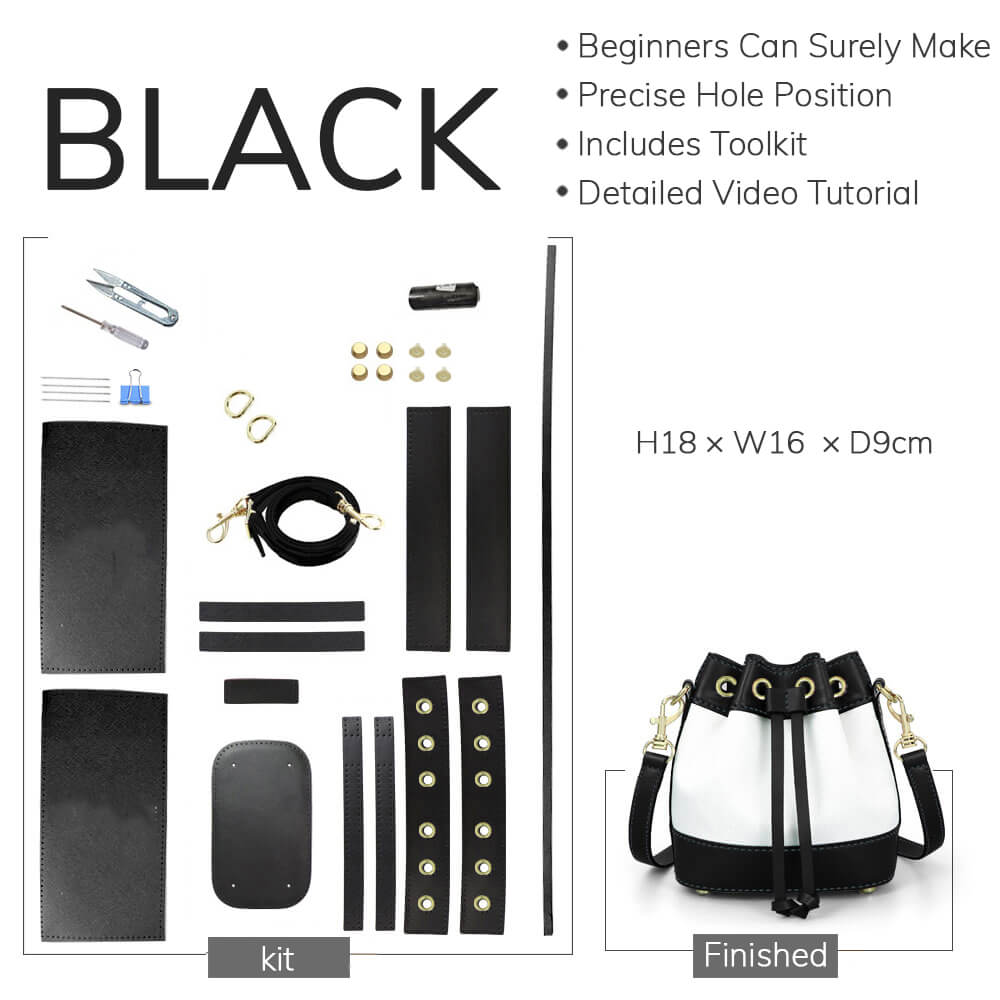Customizable Panel Leather Drawstring Bucket Bag DIY Kit – Babylon Leather - Babylon LeatherBabylon LeatherSYR21 - Black - Self - Adhesive Glue - Color - Matched & With Fabric