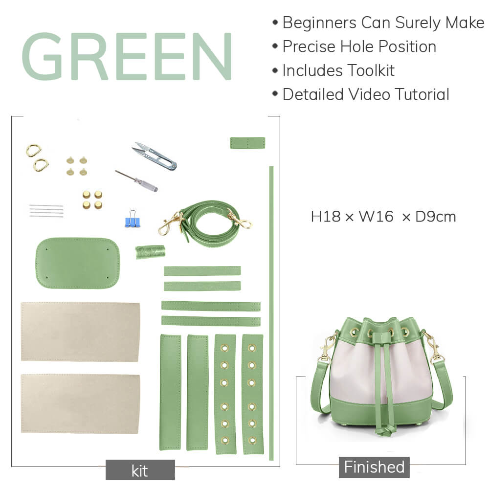 Customizable Panel Leather Drawstring Bucket Bag DIY Kit – Babylon Leather - Babylon LeatherBabylon LeatherSYR21 - Green - Self - Adhesive Glue - Color - Matched & With Fabric