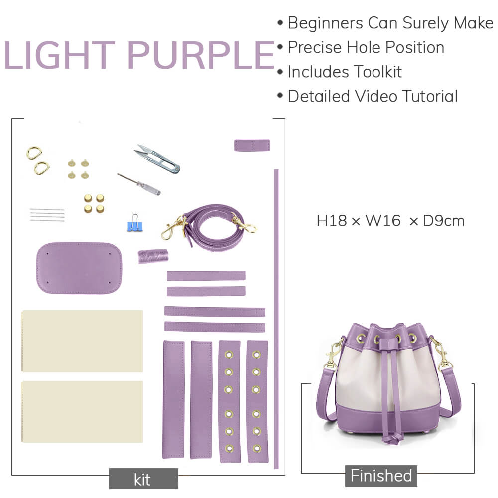 Customizable Panel Leather Drawstring Bucket Bag DIY Kit – Babylon Leather - Babylon LeatherBabylon LeatherSYR21 - Light Purple - Self - Adhesive Glue - Color - Matched & With Fabric