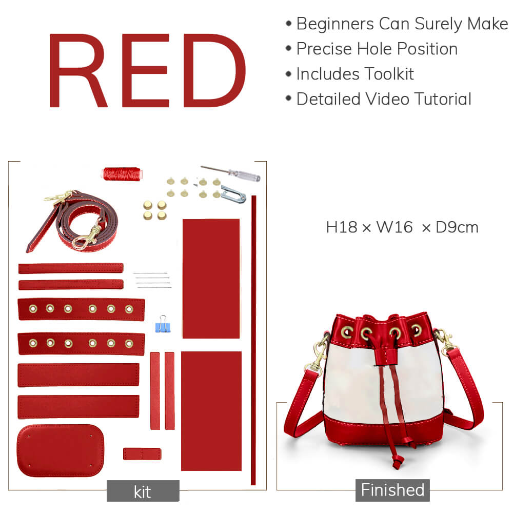 Customizable Panel Leather Drawstring Bucket Bag DIY Kit – Babylon Leather - Babylon LeatherBabylon LeatherSYR21 - Red - Self - Adhesive Glue - Color - Matched & With Fabric
