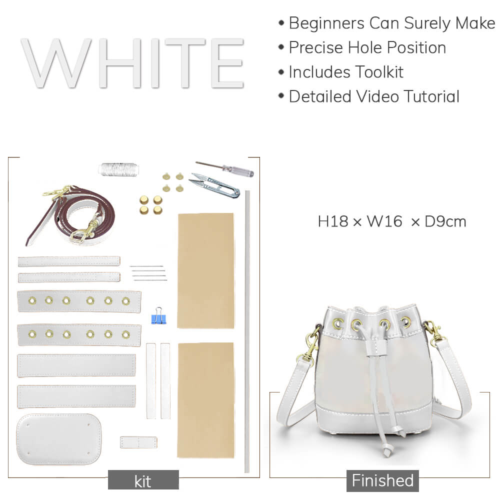 Customizable Panel Leather Drawstring Bucket Bag DIY Kit – Babylon Leather - Babylon LeatherBabylon LeatherSYR21 - White - Self - Adhesive Glue - Color - Matched & With Fabric