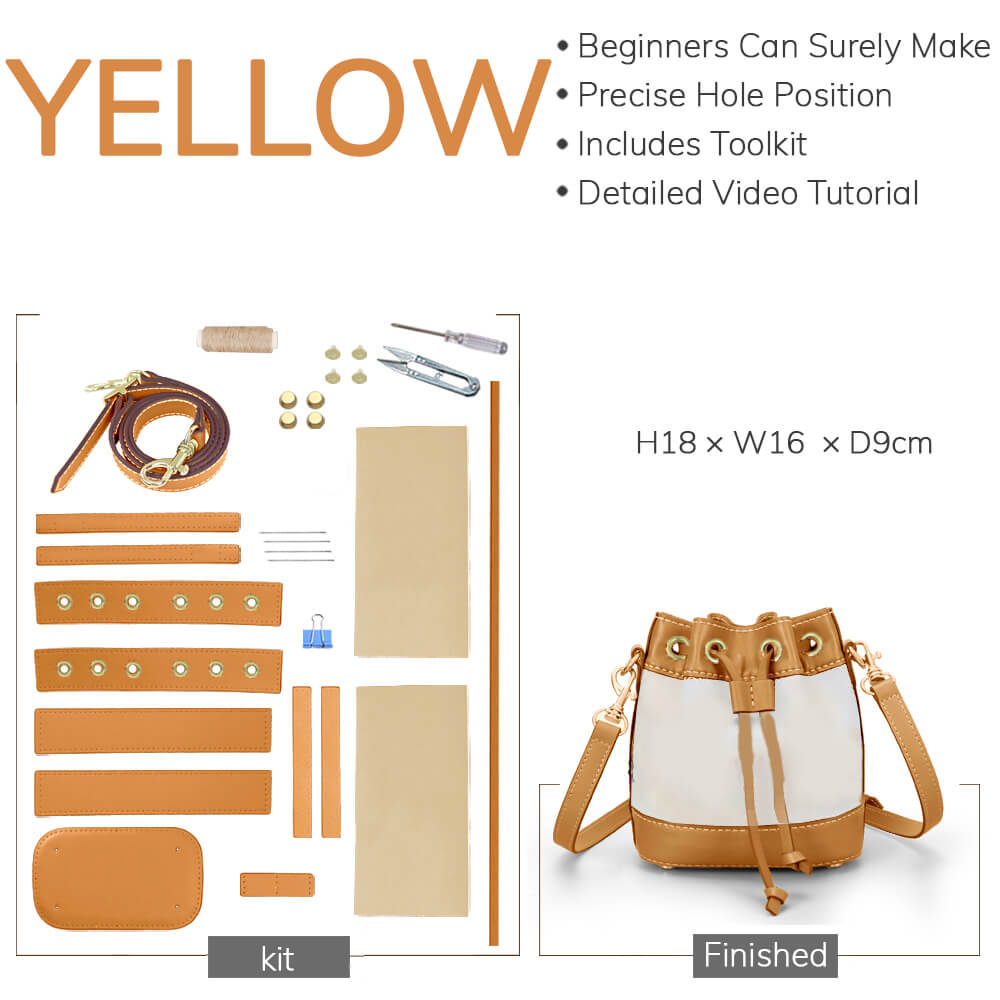 Customizable Panel Leather Drawstring Bucket Bag DIY Kit – Babylon Leather - Babylon LeatherBabylon LeatherSYR21 - Yellow - Self - Adhesive Glue - Color - Matched & With Fabric