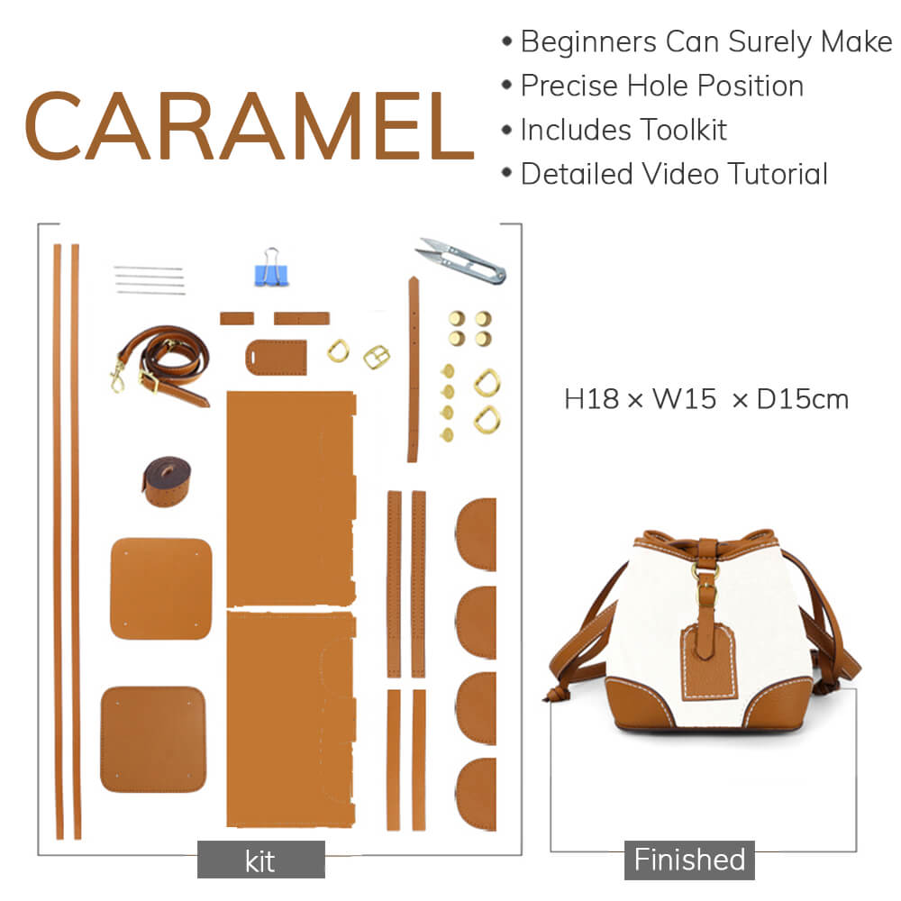 Customizable Panel Leather Fashion Bucket Bag DIY Kit – Babylon Leather - Babylon LeatherBabylon LeatherSYR22 - Caramel - Self - Adhesive Glue - Color - Matched & With Fabric