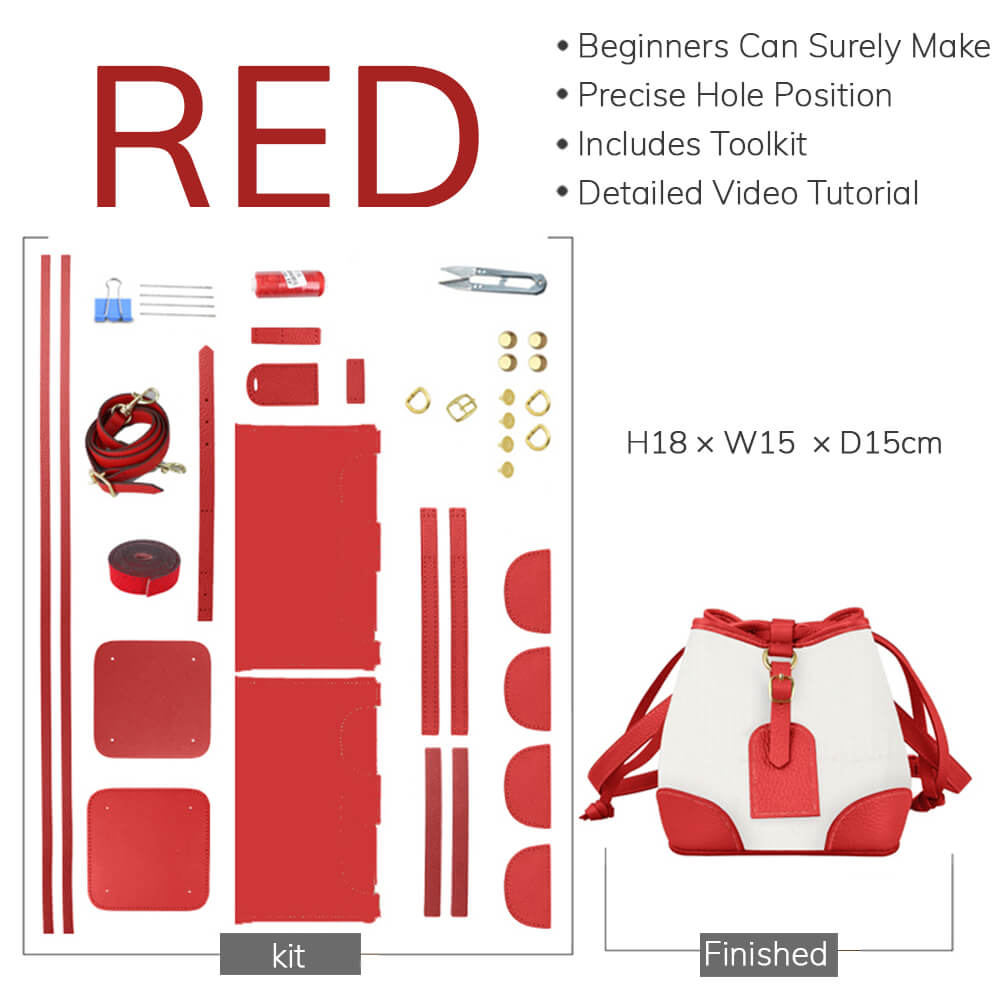 Customizable Panel Leather Fashion Bucket Bag DIY Kit – Babylon Leather - Babylon LeatherBabylon LeatherSYR22 - Red - Self - Adhesive Glue - Color - Matched & With Fabric