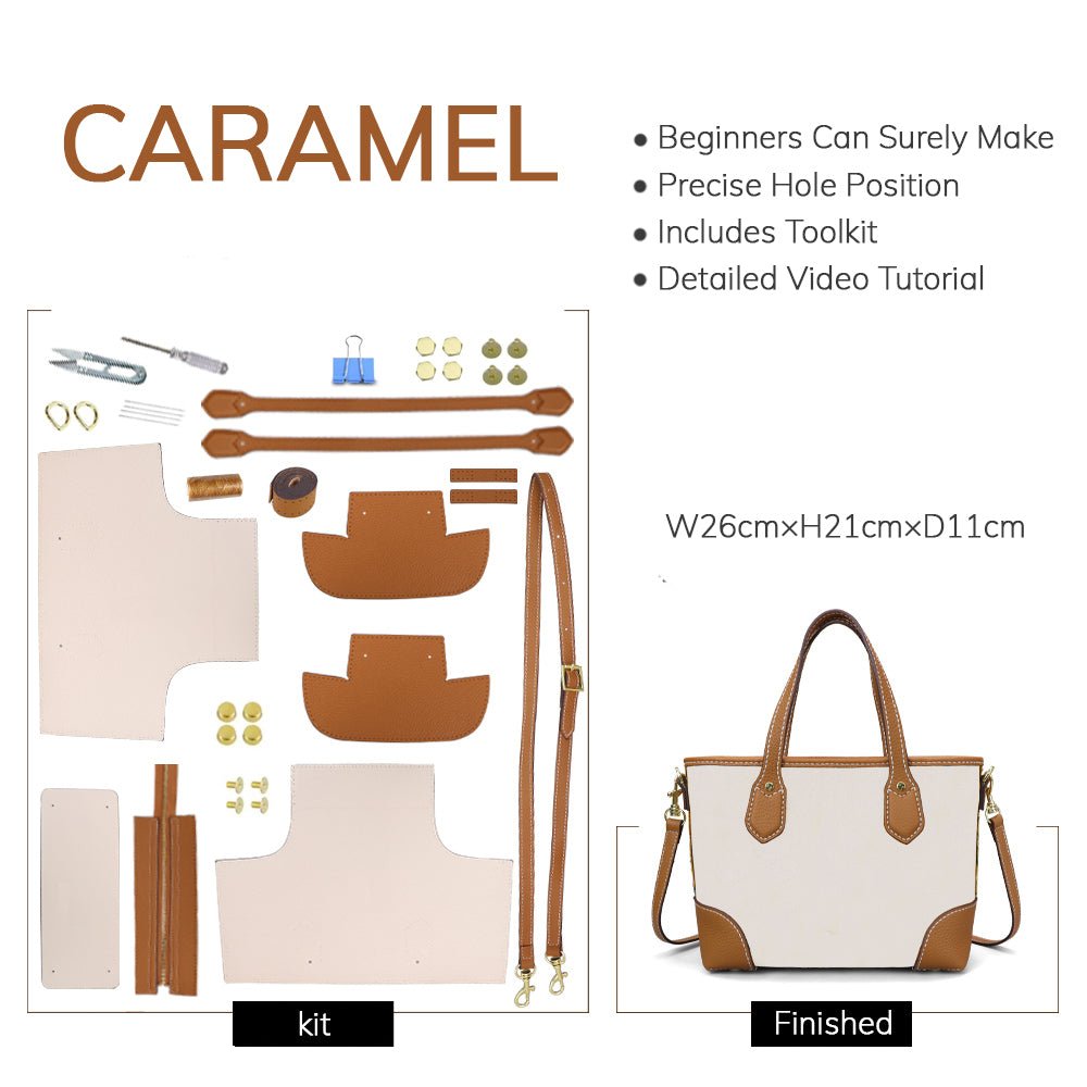 Customizable Panel Leather Tote Bag Set DIY Sewing Kit – Babylon Leather - Babylon LeatherBabylon LeatherSYR61 - Caramel - Heat - Activated Adhesive - Color - Matched & With Fabric