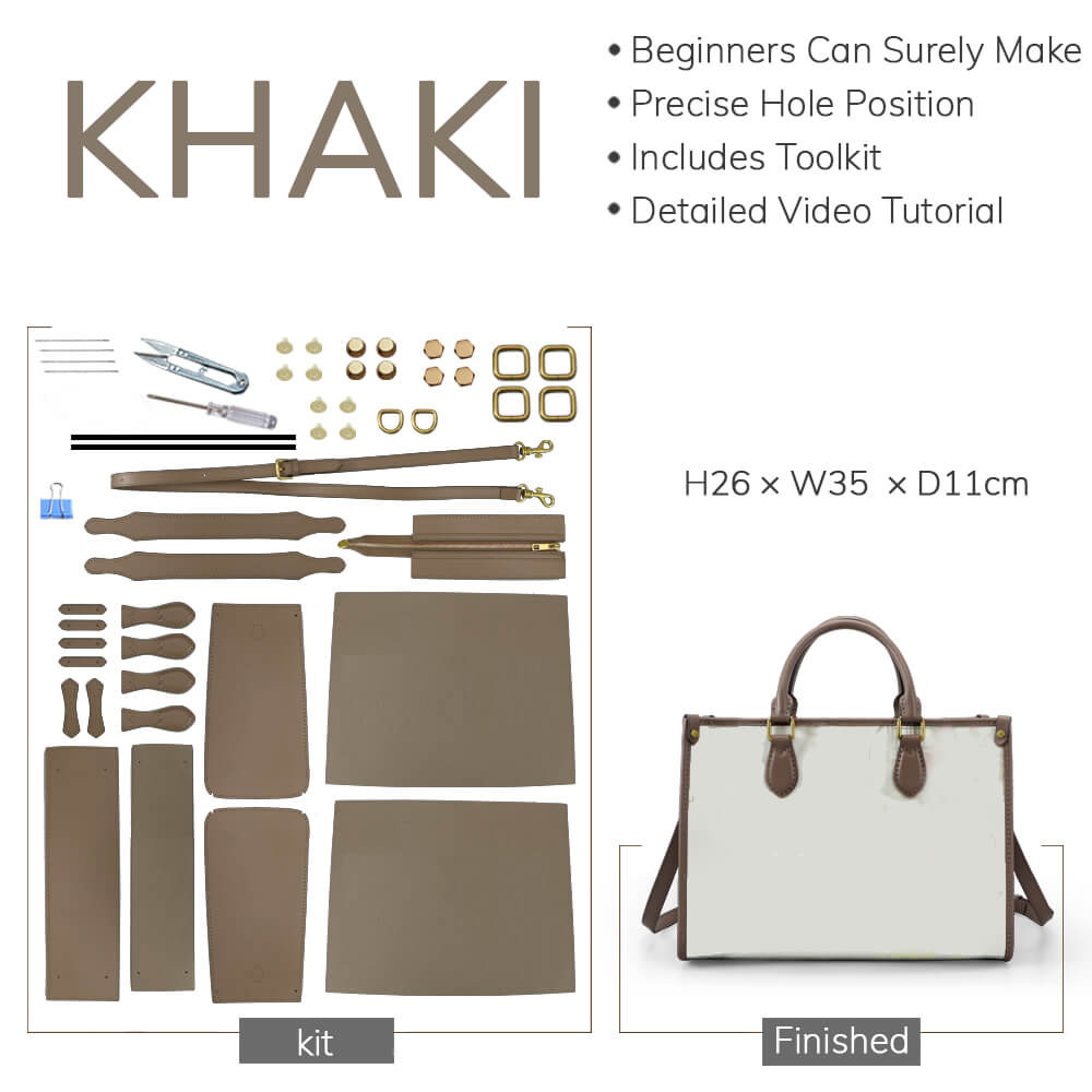 Customizable Panel Leather Tote DIY Kit – Babylon Leather - Babylon LeatherBabylon LeatherSYR24 - Khaki - Large & Heat - Activated Adhesive - Color - Matched & With Fabric