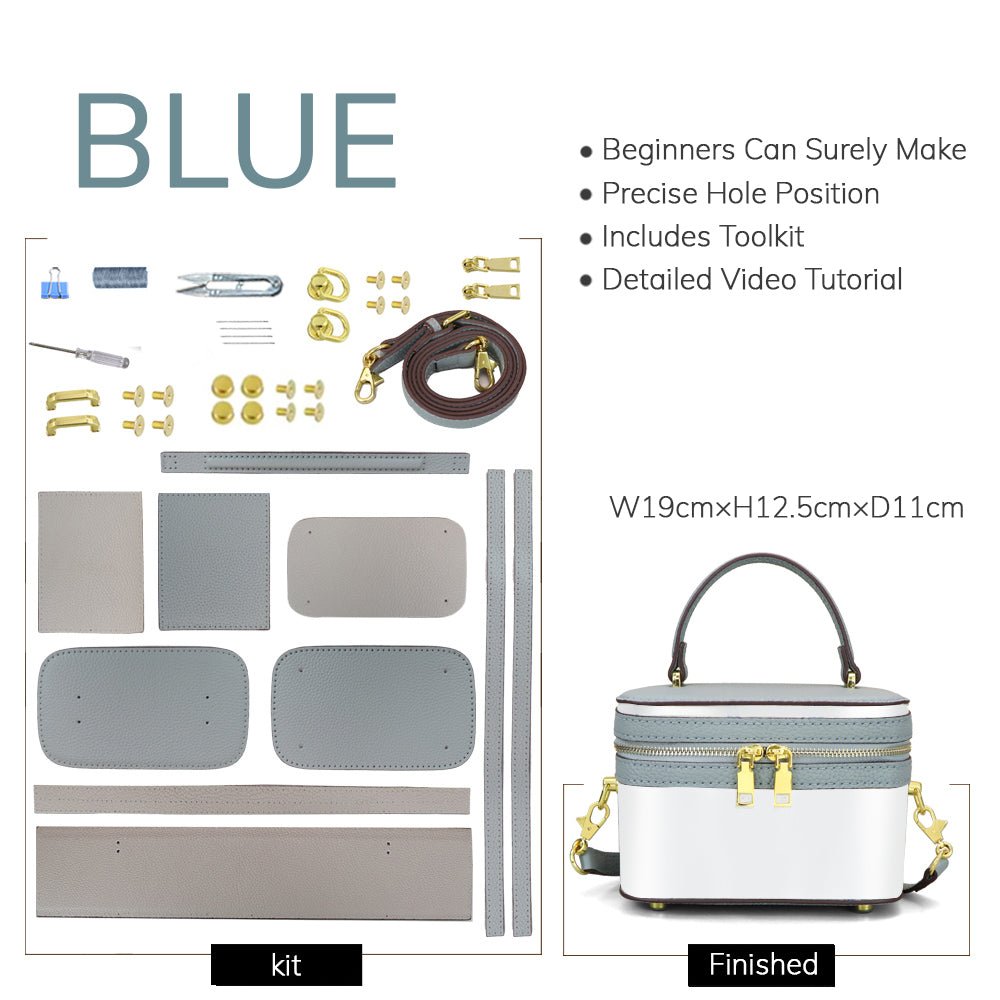 Customizable Panel Lunch Handbag DIY Leather Kit – Babylon Leather - Babylon LeatherBabylon LeatherSYR40 - Blue - Self - Adhesive Glue - Color - Matched & With Fabric