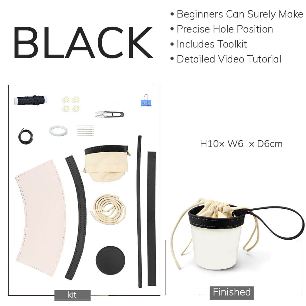 Customizable Panel Mini Drawstring Bucket Bag DIY Kit – Babylon Leather - Babylon LeatherBabylon LeatherSYR68-Black-Heat-Activated Adhesive-Color-Matched & With Fabric