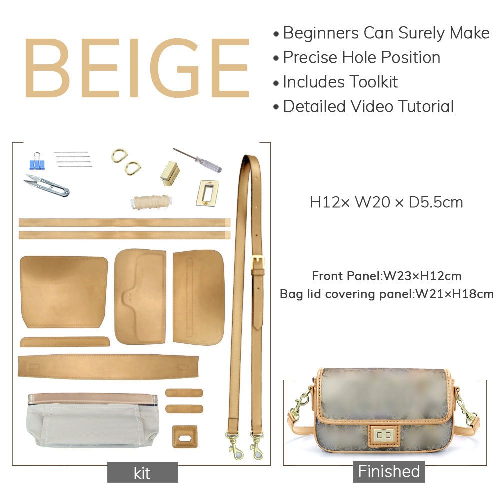 Customizable Panel Square Crossbody Bag DIY Kit – Babylon Leather - Babylon LeatherBabylon LeatherSYR54 - Beige - Self - Adhesive Glue - Color - Matched & With Fabric