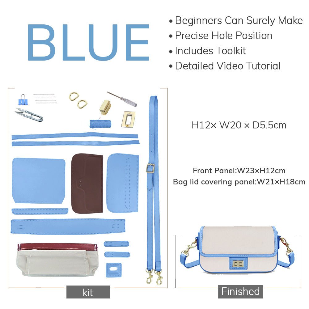 Customizable Panel Square Crossbody Bag DIY Kit – Babylon Leather - Babylon LeatherBabylon LeatherSYR54 - Blue - Self - Adhesive Glue - Color - Matched & With Fabric