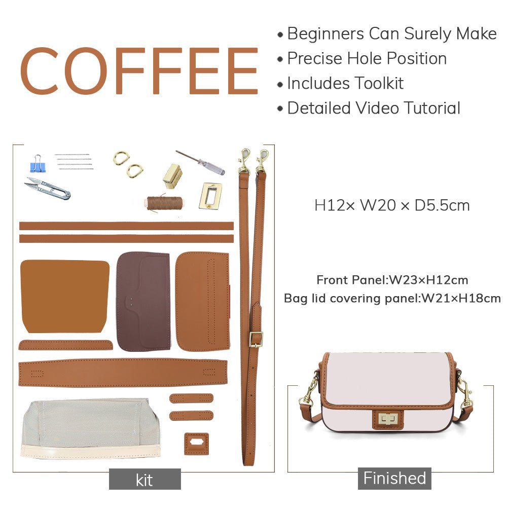 Customizable Panel Square Crossbody Bag DIY Kit – Babylon Leather - Babylon LeatherBabylon LeatherSYR54 - Coffee - Self - Adhesive Glue - Color - Matched & With Fabric