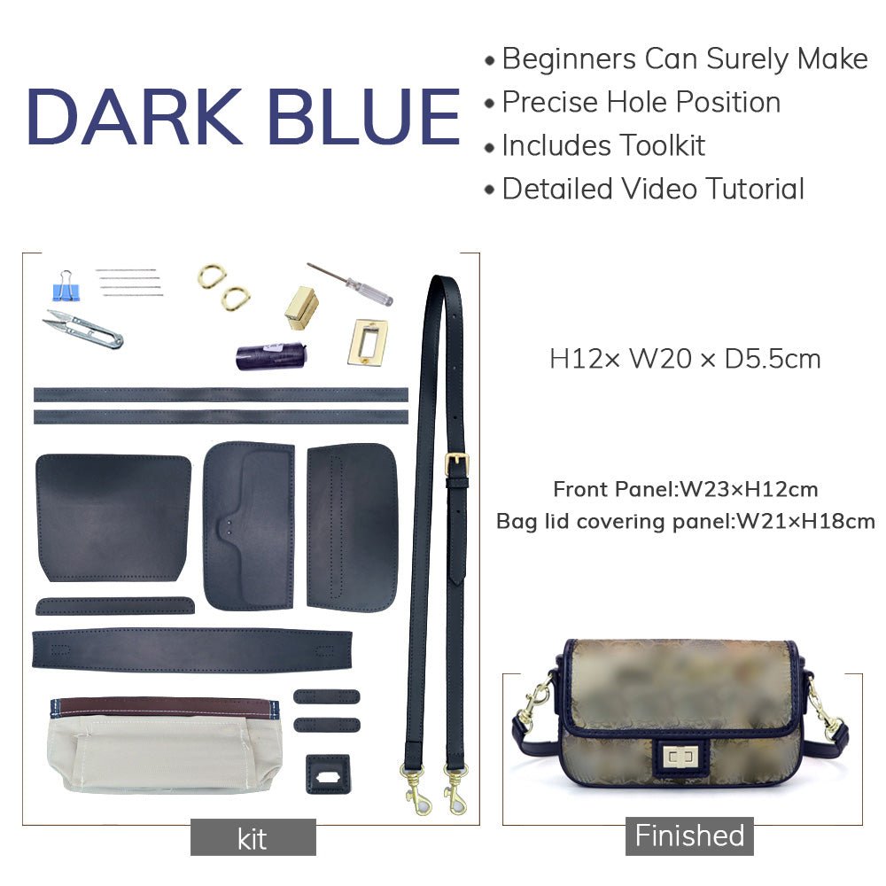 Customizable Panel Square Crossbody Bag DIY Kit – Babylon Leather - Babylon LeatherBabylon LeatherSYR54 - Dark Blue - Self - Adhesive Glue - Color - Matched & With Fabric