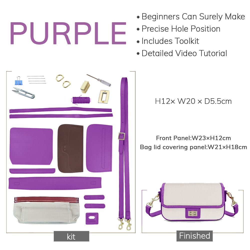 Customizable Panel Square Crossbody Bag DIY Kit – Babylon Leather - Babylon LeatherBabylon LeatherSYR54 - Purple - Self - Adhesive Glue - Color - Matched & With Fabric