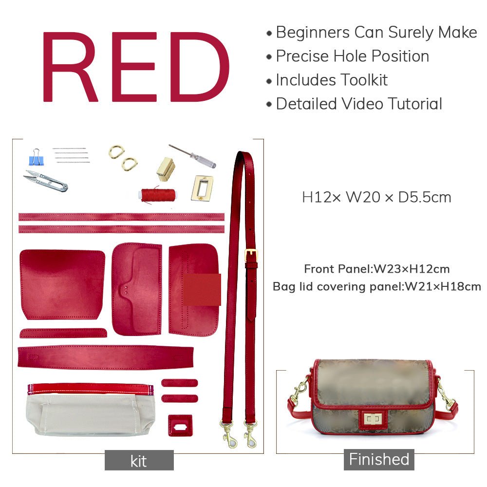 Customizable Panel Square Crossbody Bag DIY Kit – Babylon Leather - Babylon LeatherBabylon LeatherSYR54 - Red - Self - Adhesive Glue - Color - Matched & With Fabric