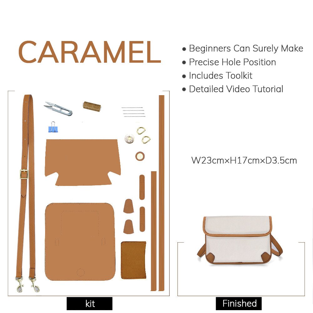 Customizable Panel Supreme Crossbody Bag DIY Kit – Babylon Leather - Babylon LeatherBabylon LeatherSYR30 - Caramel - Self - Adhesive Glue - Color - Matched & With Fabric