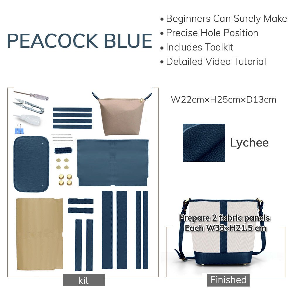 Customizable Panel Vertical Stripe Bucket Bag DIY Kit – Babylon Leather - Babylon LeatherBabylon LeatherSYR41 - Peacock Blue - Self - Adhesive Glue - Color - Matched
