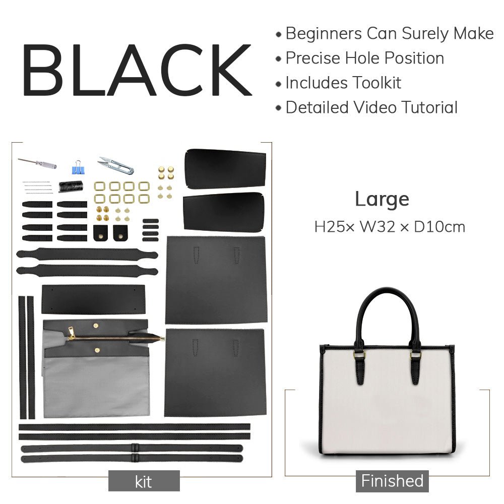 Customizable Panel Vertical Tote Bag DIY Kit – Babylon Leather - Babylon LeatherBabylon LeatherSYR45 - Black - Large & Heat - Activated Adhesive - Color - Matched & With Fabric