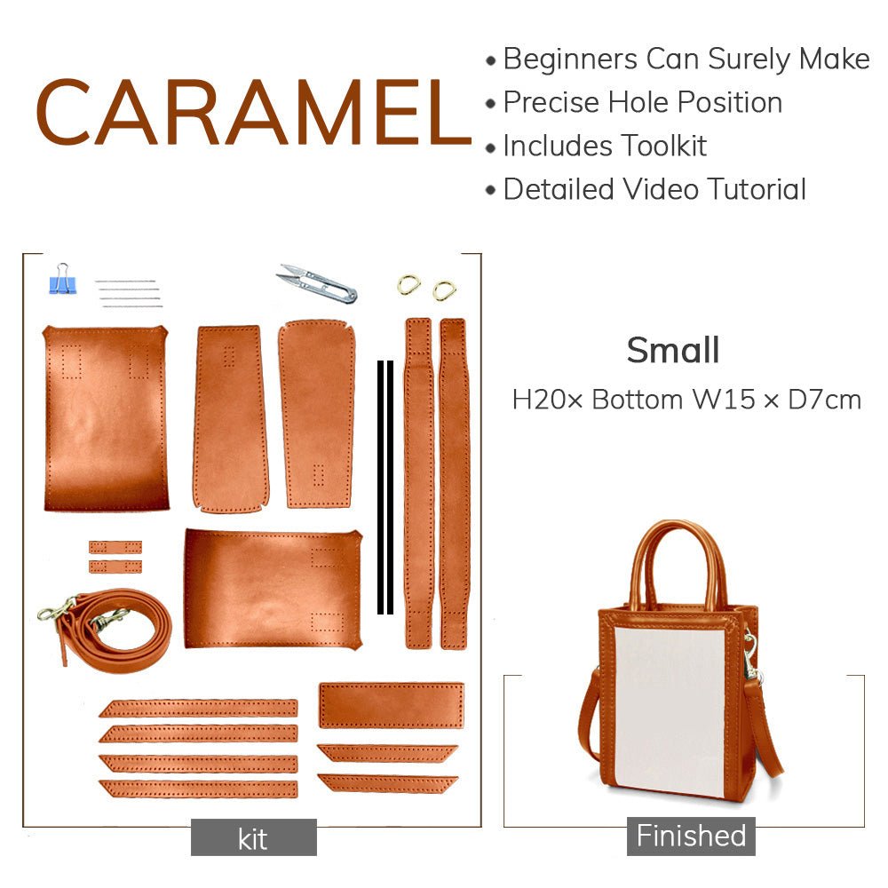 Customizable Panel Vertical Tote Bag DIY Kit – Babylon Leather - Babylon LeatherBabylon LeatherSYR45 - Caramel - Small & Self - Adhesive Glue - Color - Matched & With Fabric