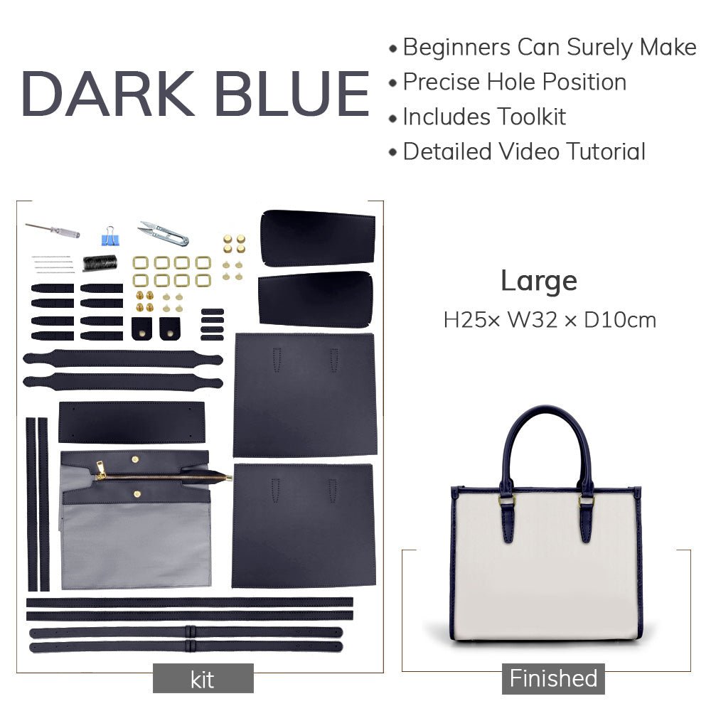 Customizable Panel Vertical Tote Bag DIY Kit – Babylon Leather - Babylon LeatherBabylon LeatherSYR45 - Dark Blue - Large & Heat - Activated Adhesive - Color - Matched & With Fabric