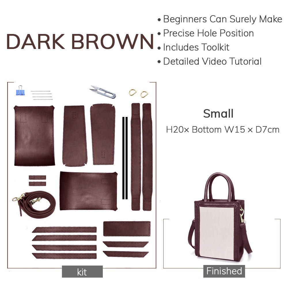 Customizable Panel Vertical Tote Bag DIY Kit – Babylon Leather - Babylon LeatherBabylon LeatherSYR45 - Dark Brown - Small & Self - Adhesive Glue - Color - Matched & With Fabric