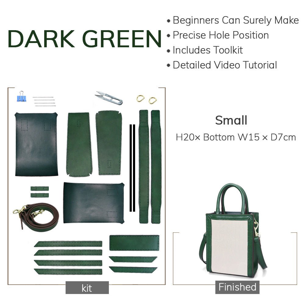 Customizable Panel Vertical Tote Bag DIY Kit – Babylon Leather - Babylon LeatherBabylon LeatherSYR45 - Dark Green - Small & Self - Adhesive Glue - Color - Matched & With Fabric